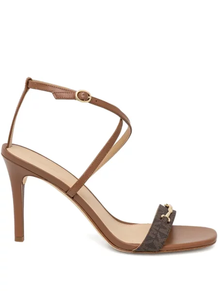 Кожено портмоне Michael Michael Kors с връзки с принт кафяво