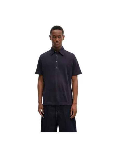 Paul Smith polo lniane granatowy gładki niebieska