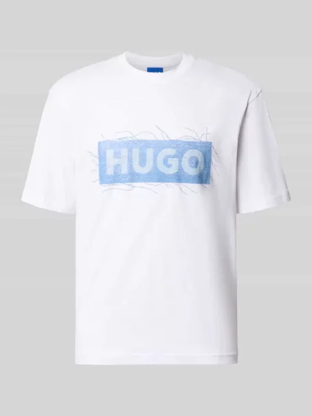 T-shirt o kroju regular fit z czystej bawełny model Naxter' Hugo Blue biała