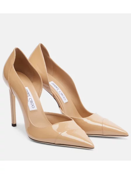 Pantofi cu toc Jimmy Choo din piele de lac bej