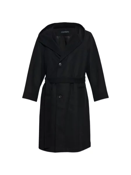 Cu centură palton Yohji Yamamoto cu glugă negru