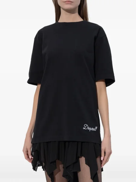 Tricou Dsquared2 cu broderie scurt negru