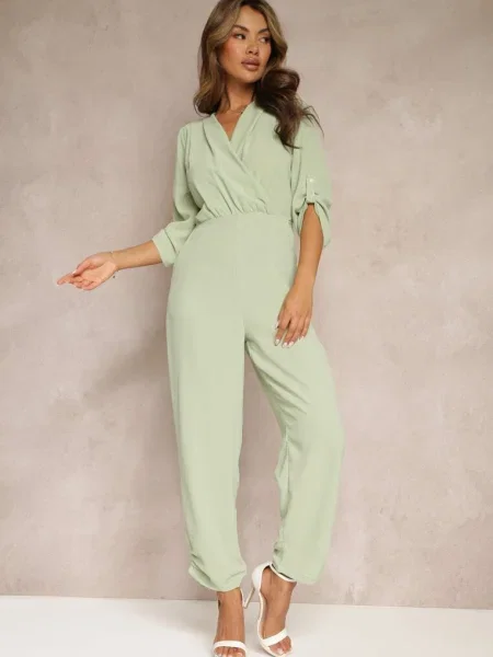 Lung Salopeta Cu Drapaje și Decolteu Tip Poștă Jonitta verde