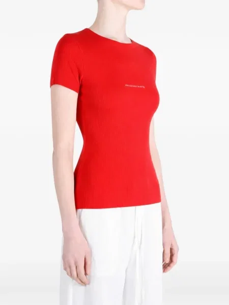 Jacquard top Alexander Wang s okruglim izrezom s autogramom crvena