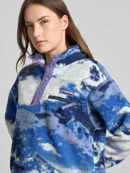 Sweter Columbia z logo polarowy zapinany na zatrzaski niebieski