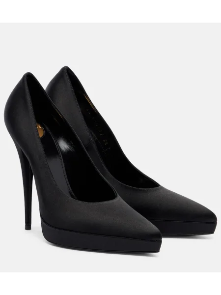 Satenaste salonarji Saint Laurent s platformo črna