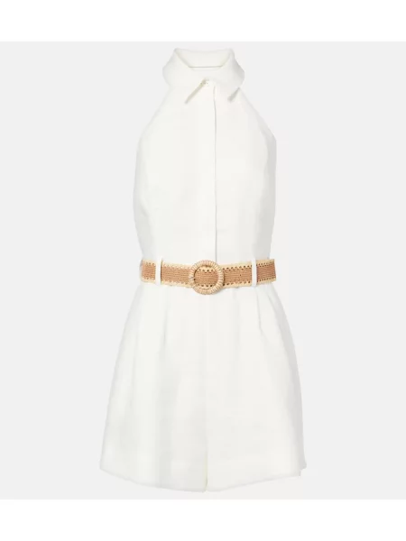 Salopetă Zimmermann de in cu gât halter cu model floral galben