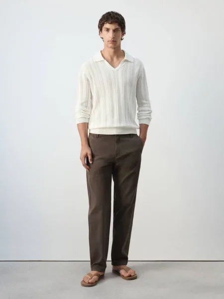 Sweter z ażurowej dzianiny z mieszanki bawełny złamana biel Mężczyzna XXL MANGO MAN