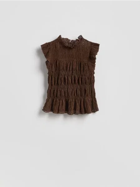 Reserved Блузка зі збірками темно коричневий