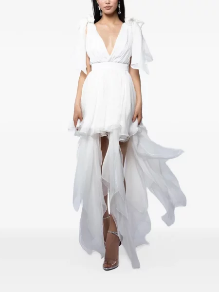 Rochie mini Monarh de mătase asimetrică alb