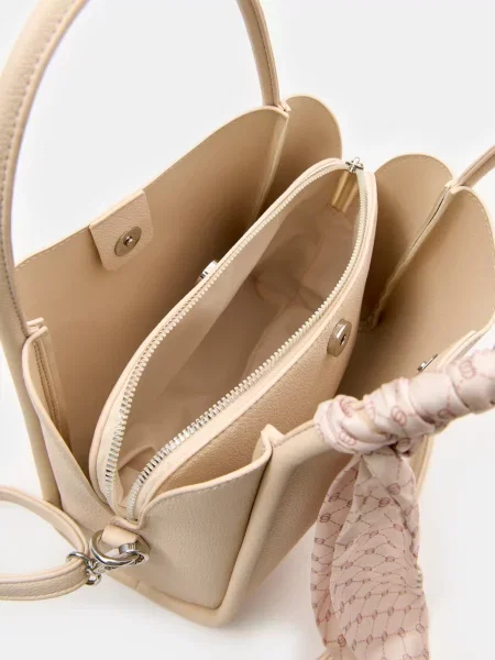 Сумка-куфер зі штучної шкіри з декоративною хусткою бежевий