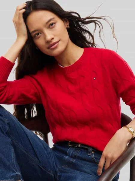 Sweter w kroju regular fit z czystej wełny Tommy Hilfiger czerwony