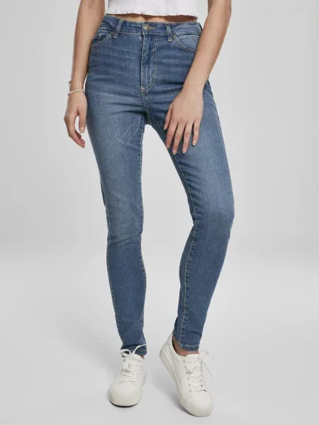 Blugi skinny Urban Classics cu talie înaltă alb