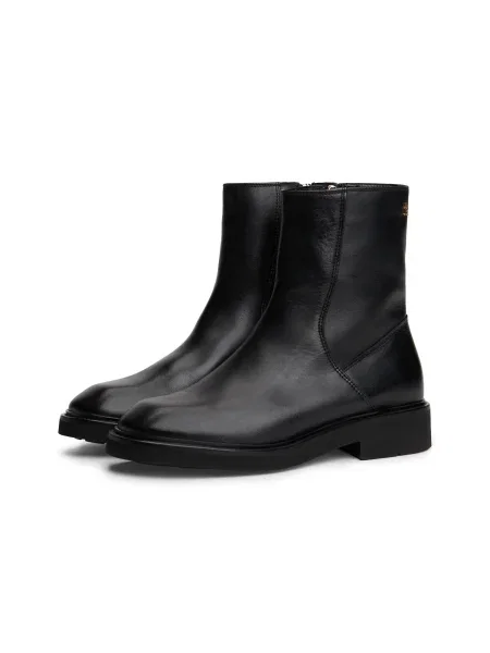 Tommy Hilfiger Škornji Th Square Toe Leather Bootie črna