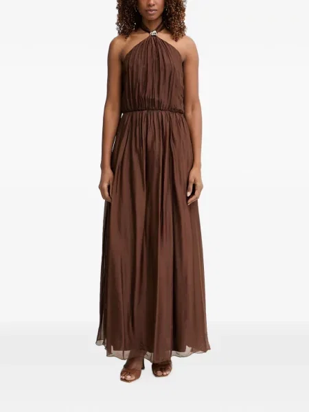 Rochie maxi Haveone cu gât halter maro