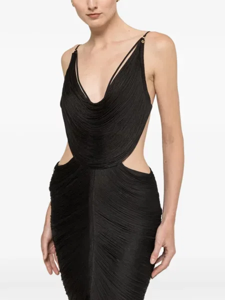 Rochie Nissa cu franjuri cu spatele deschis negru