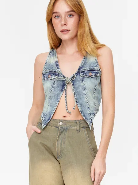 Vestă denim Trendyol cu legături gri