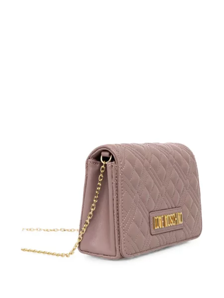 Καπιτονέ τσάντα χιαστί Love Moschino με αυτόγραφο ροζ