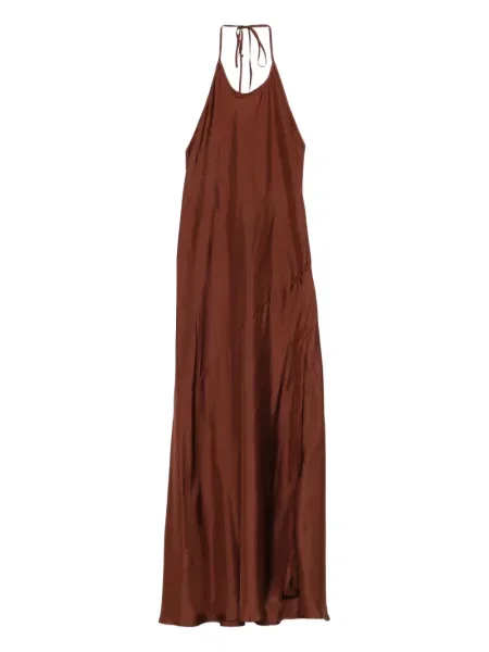 Rochie maxi St. Agni din țesătură twill cu gât halter de costum maro