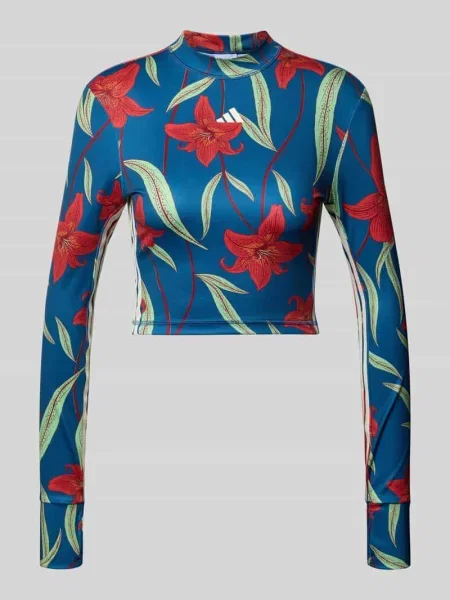 Koszulka sportowa z długim rękawem w kroju slim fit z nadrukiem allover Adidas Sportswear niebieska