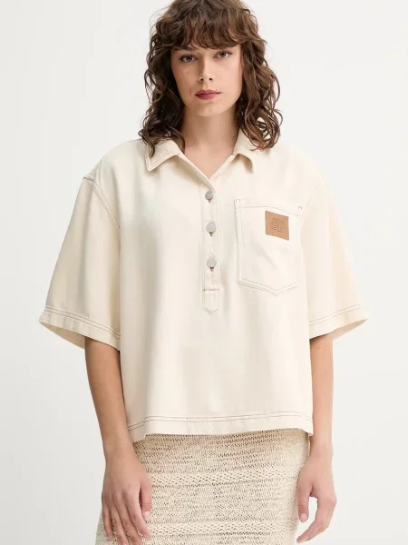 Munthe Koszulki Kobieta M Dżinsowa bluzka z szerokimi rękawami beżowy