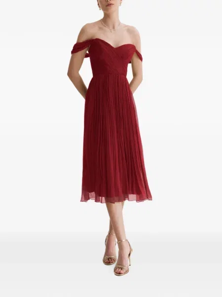 Rochie midi Framboise cu șireturi din dantelă roșu