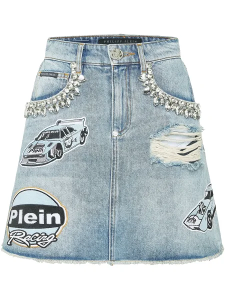 Fustă Philipp Plein cu strasuri albastru