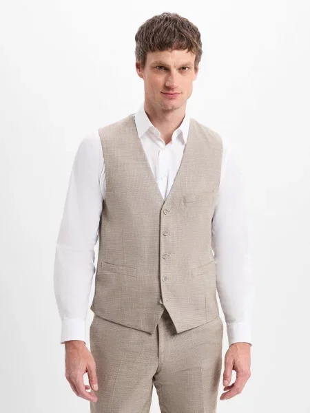 Finshley & Harding kamizelka modułowa Max Mężczyźni Modern Fit wzorzysty 48 beżowy