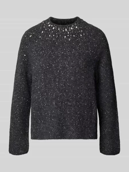 Sweter z dzianiny z obszyciem ozdobnymi kamieniami Marc Cain