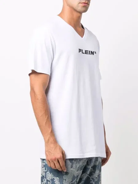 Tričko Philipp Plein s potiskem s výstřihem do v bílé