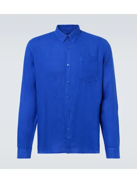 Lněná košile Vilebrequin modrá