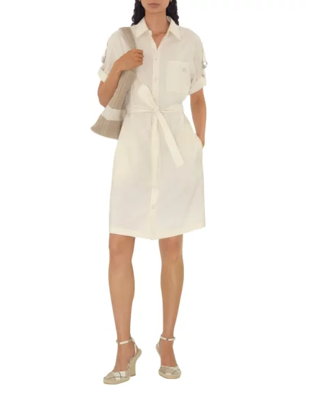 Rochie tip cămașă Burberry cu broderie de costum alb