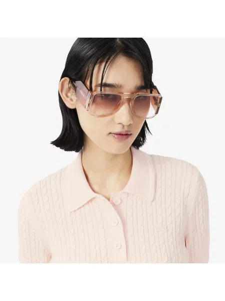 Lacoste Sweter Z Golfem W Prążki Warkoczowa różowy