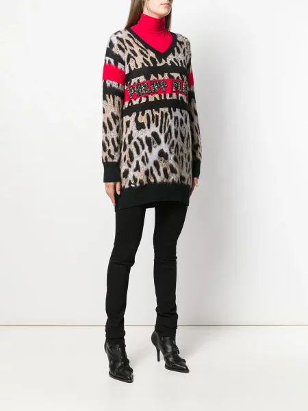 Leopardí top Philipp Plein s výstřihem do v černý