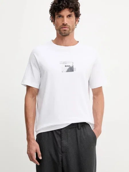 BOSS Green tricou cu imprimeu alb
