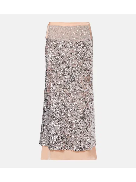 Fustă midi Rabanne din jerseu până la genunchi argintiu