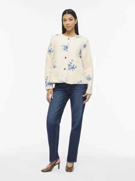 Vila kurtka pluszowa VIAda Kobiety beżowy|niebieski wzorzysty 34 biała