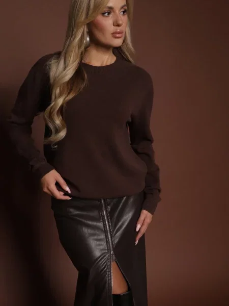 Casualowy Sweter z Wełną i Wiskozą Lussare brązowy