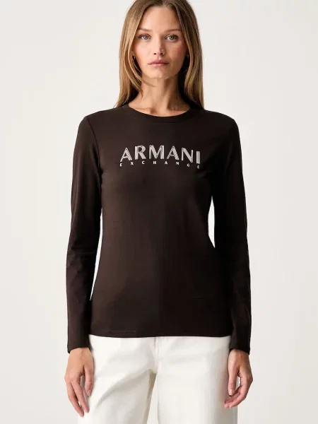 Tricou cu mânecă lungă Armani Exchange maro