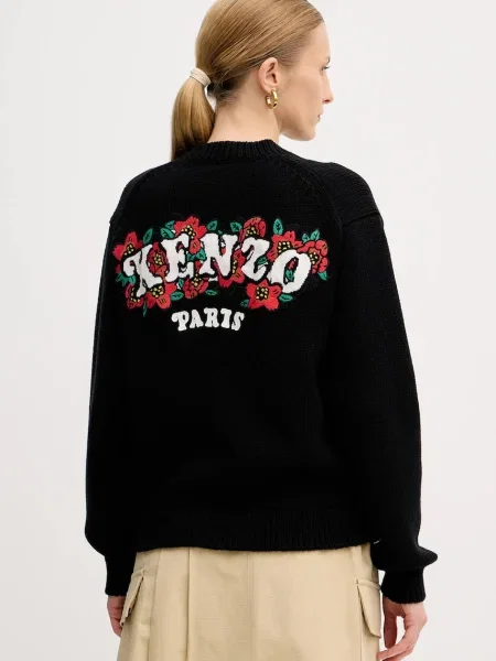 Вълнена жилетка Kenzo x Verdy от топла материя черно