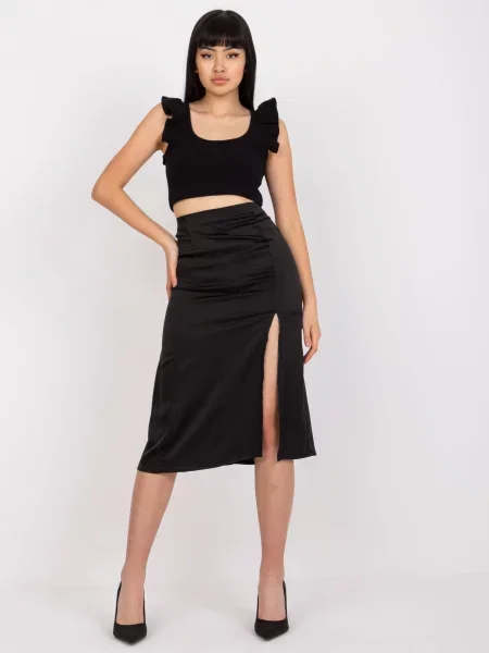 Fustă tip creion Fashionhunters până la genunchi cu crăpătură negru