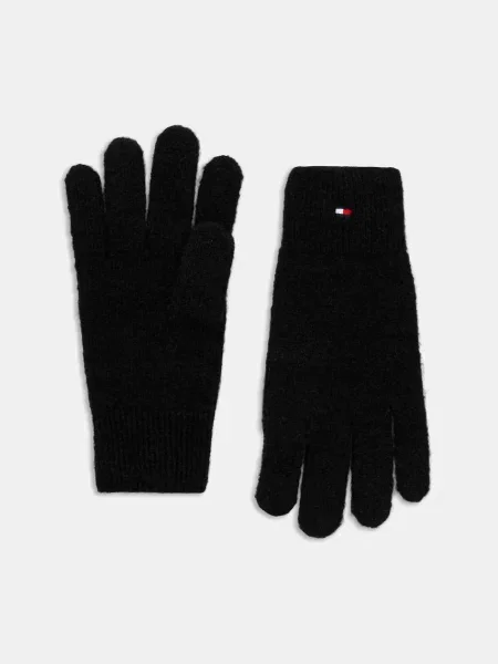 Rękawiczki Tommy Hilfiger Flag Fluffy Knit Gloves Black Universal czarne