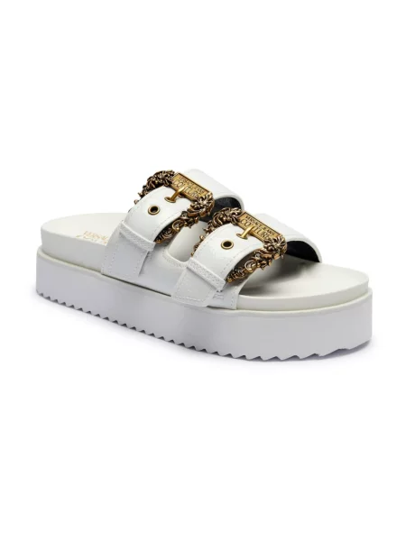 Lniane klapki Versace Jeans Couture białe