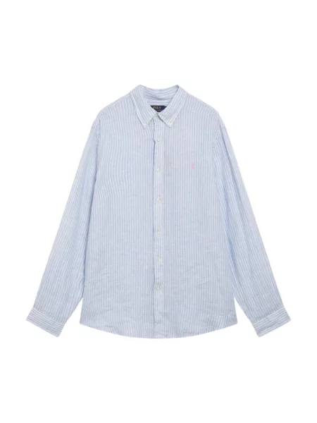 Lniana koszula Polo Ralph Lauren w paski z paskiem niebieska