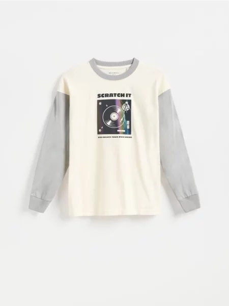 Reserved Tricou cu mânecă lungă și imprimeu crem