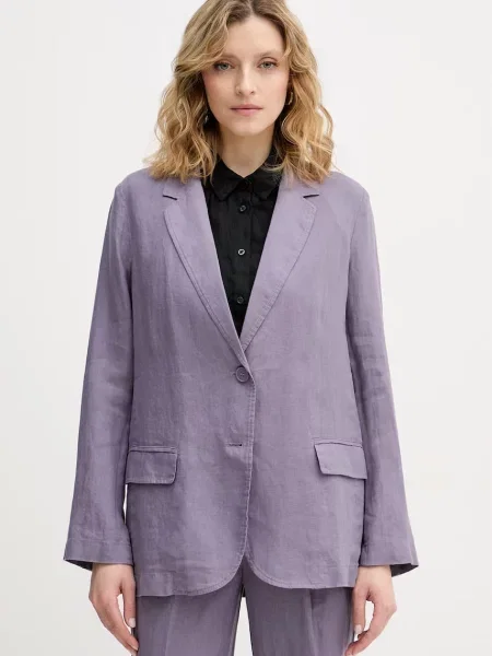 United Colors of Benetton jednořadé sako lněné fialové