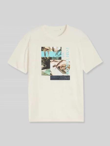T-shirt o kroju regular fit z czystej bawełny Tom Tailor biała