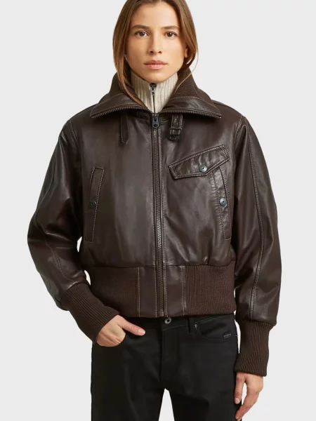 Шкіряна куртка G-star Raw коричнева
