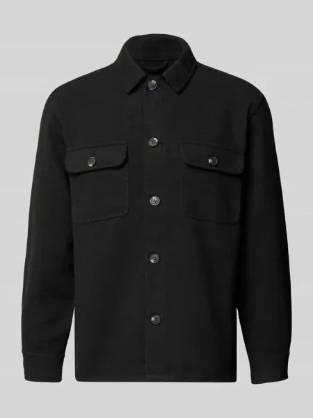Kurtka koszulowa o kroju regular fit z na piersi model REGENT' Jack & Jones czarna