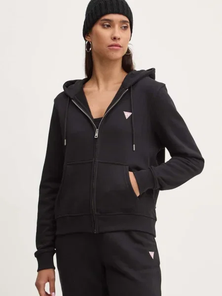 Guess Jeans bluza z kapturem gładka czarny